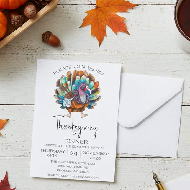 Invitation Dinde de dîner de Thanksgiving Aquarelle  (Créateur téléchargé)