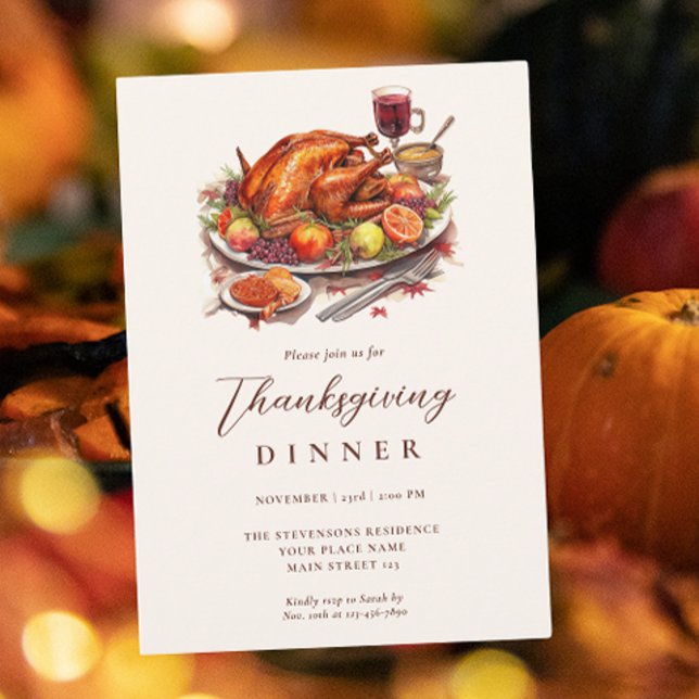 Invitation Dinde de dîner de Thanksgiving rustique (Créateur téléchargé)