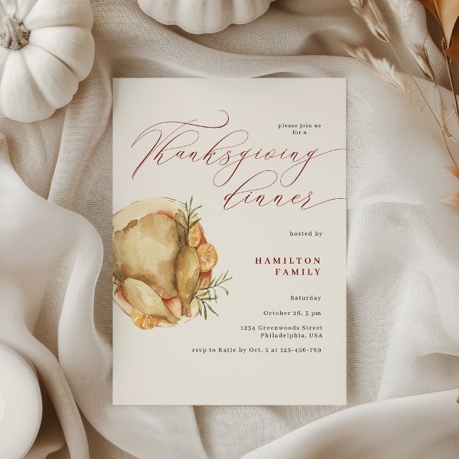Invitation Dinde de dîner de Thanksgiving rustique élégant (Créateur téléchargé)