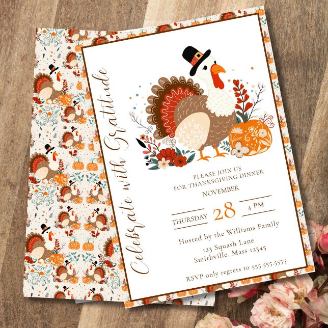 Invitation Dinde de Thanksgiving avec citrouilles, Automne  (Créateur téléchargé)
