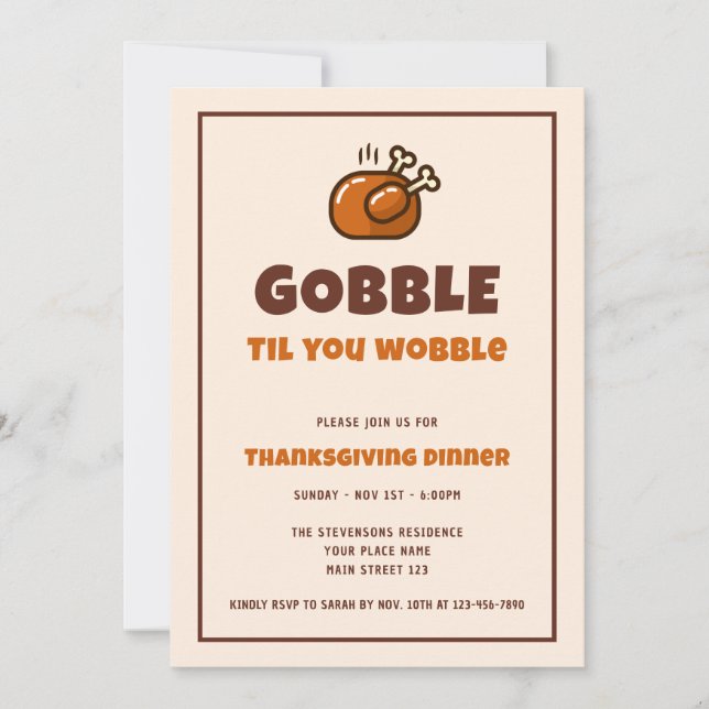 Invitation Dinde de Thanksgiving drôle "Gobble Til You Wobble (Devant)