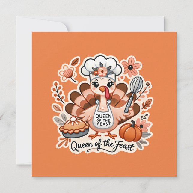 Invitation Dinde de Thanksgiving - Reine de la Fête (Devant)