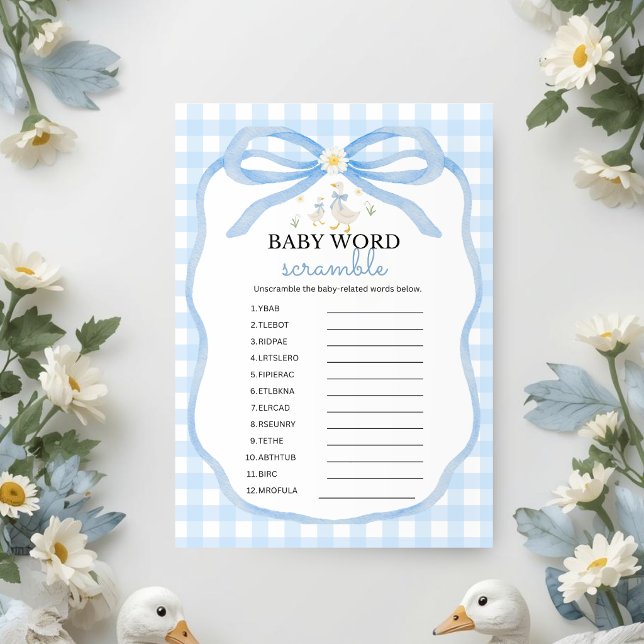 Invitation Dinde Folle à Carreaux Bleus | Mots Mélangés Bébé (Créateur téléchargé)