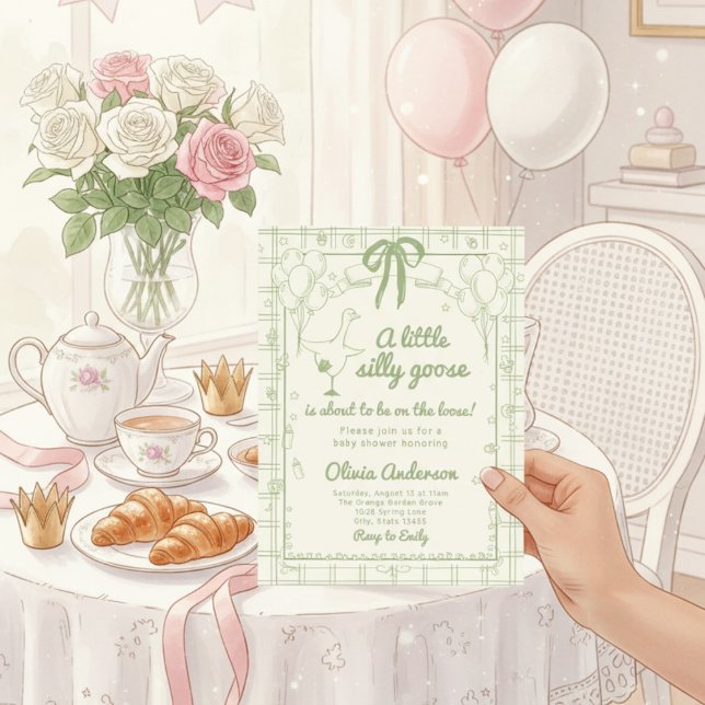 Invitation Dinde Folle verte Ruban Gingham Baby Shower (Créateur téléchargé)