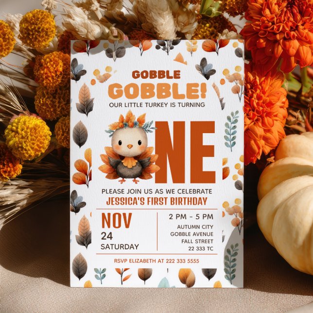 Invitation Dinde Mignonne Feuillage d'Automne Anniversaire de (Créateur téléchargé)