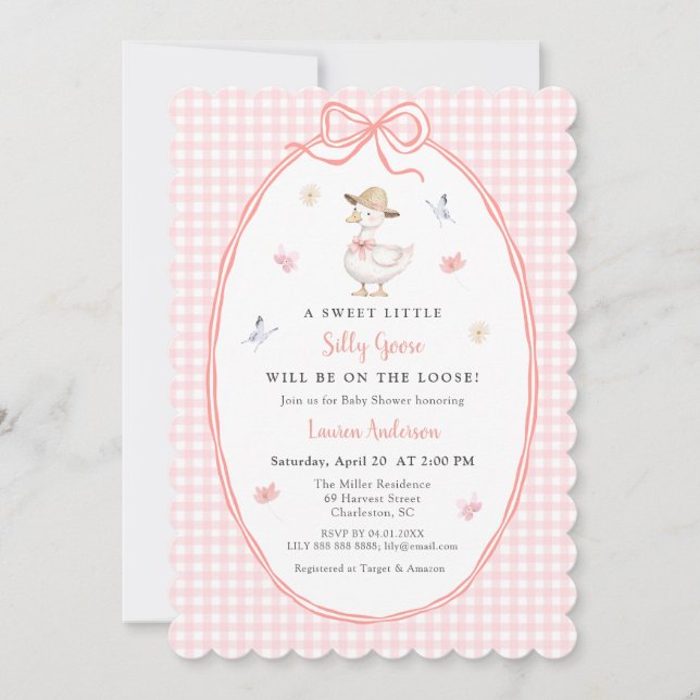 Invitation Dinde Rose vichy Bébé fille Baby shower (Devant)
