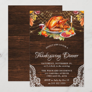 Invitation Dinde rôtie de Thanksgiving en bois rustique d'aut