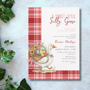 Invitation Dinde Rouge à carreaux Fleur Baby Shower