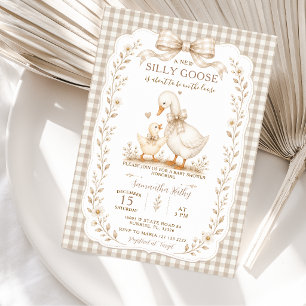 Invitation Dindon à carreaux beige Baby Shower Petit Dindon