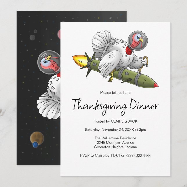 Invitation Dindon de fusée de Thanksgiving (Devant / Derrière)