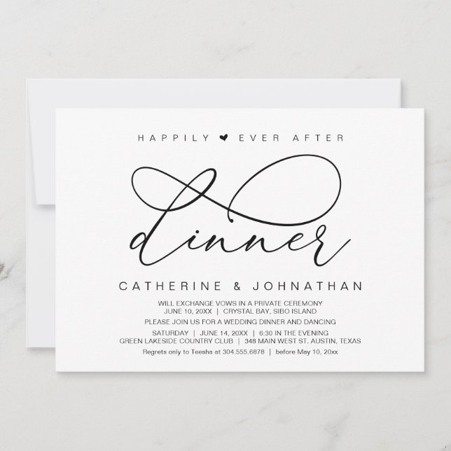 Invitation Dîner à jamais heureux, fête romantique moderne (Devant)