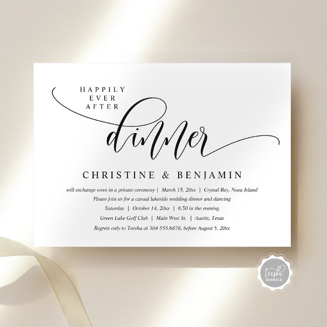 Invitation Dîner à tout jamais, Fuite, Écriture moderne (Happily Ever After Dinner, Elopement, Modern Script Invitation Card, Digital Download, Email)