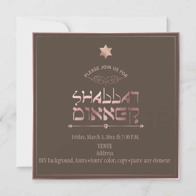 Invitation Dîner-arrière - plan PixDezines Gold Shabbat Rose/ (Dos)