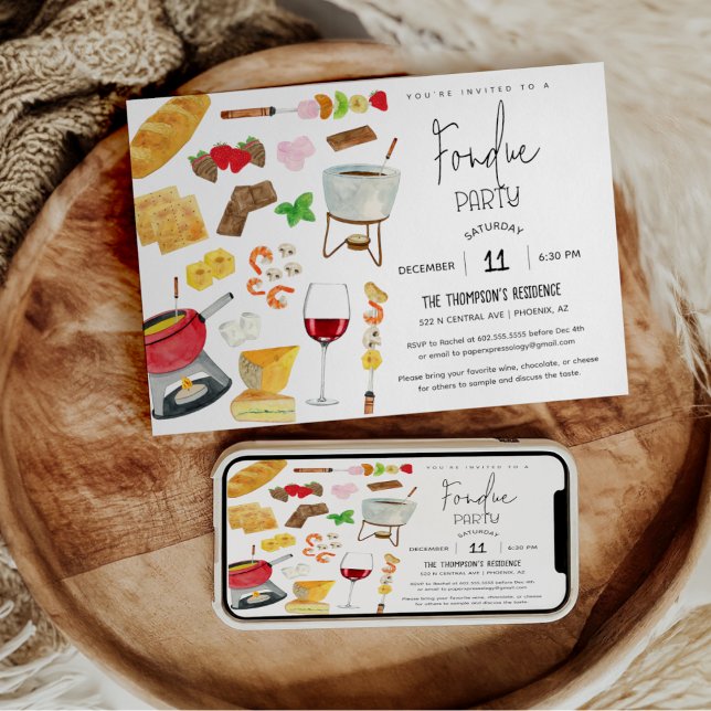 Invitation Dîner au fromage au vin de fête de fondue pour tou (Créateur téléchargé)