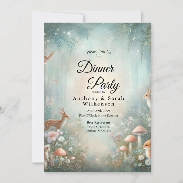 Invitation Dîner au restaurant Teal et Peach Enchanted Forest (Devant)