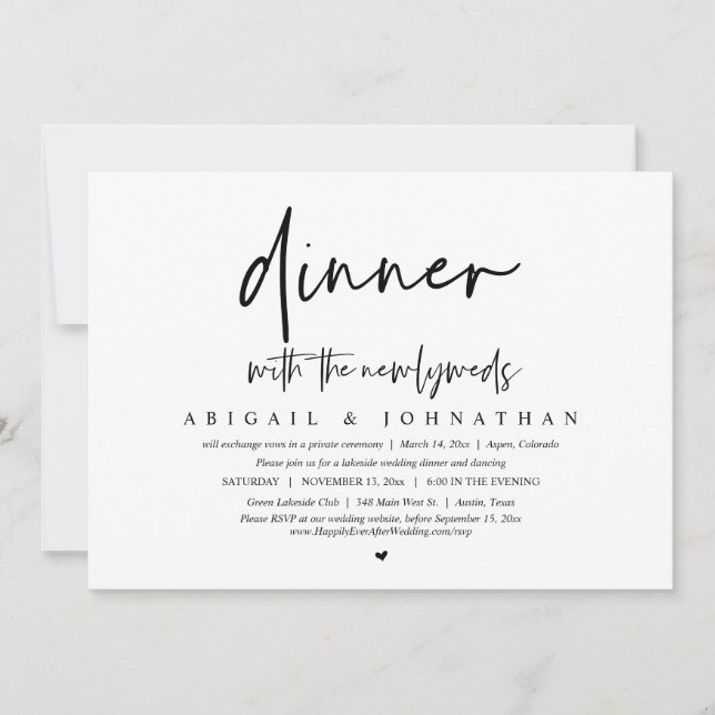 Invitation Dîner avec les jeunes mariés, fête de mariage inti (Devant)