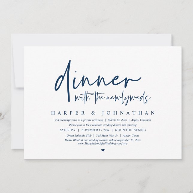 Invitation Dîner avec les nouveaux mariés, Mariage Elopement  (Devant)
