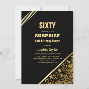 Invitation Dîner Black and Gold Surprise 60e anniversaire