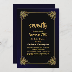 Invitation Dîner Black and Gold Surprise 70e anniversaire