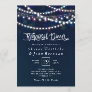 Invitation Dîner bleu blanc de répétition de quirlandes