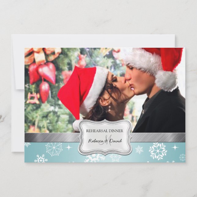 Invitation Dîner bleu et blanc de répétition de mariage (Devant)