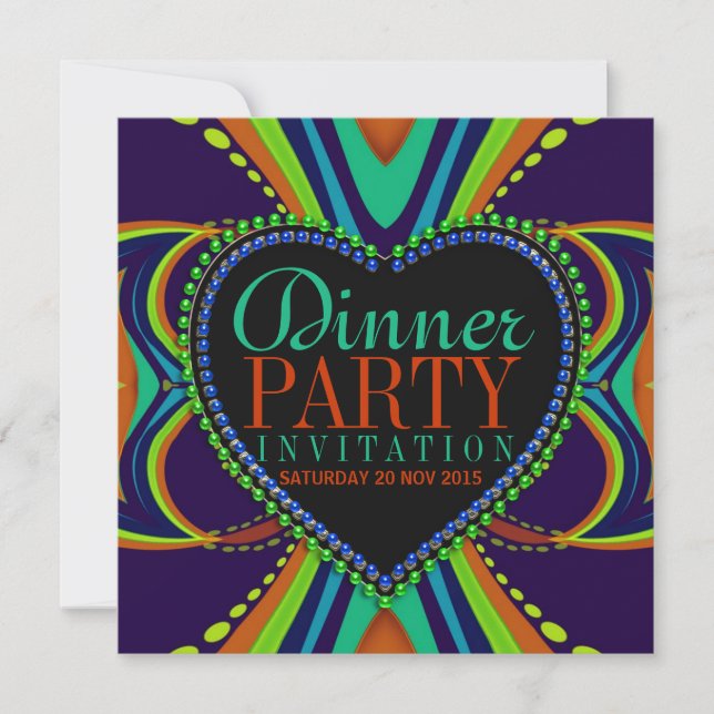 Invitation Dîner Bohème Funky Party Blue Green (Devant)