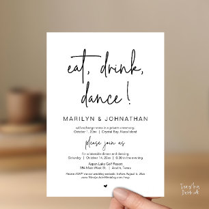 Invitation Dîner, Boire, Danse, Mariage Elopement
