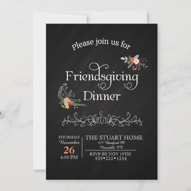 Invitation Dîner Chalkboard Friendsgiving Country Chic (Devant)
