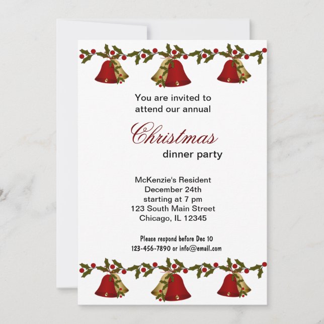 Invitation Dîner Christmas Bells (Devant)