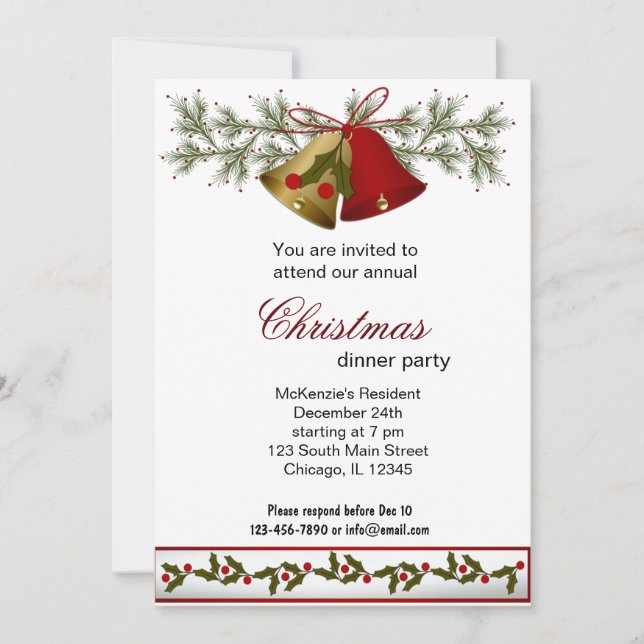 Invitation Dîner Christmas Bells (Devant)