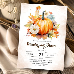 Invitation Dîner citrouille Friendsgiving Floral Aquarelle