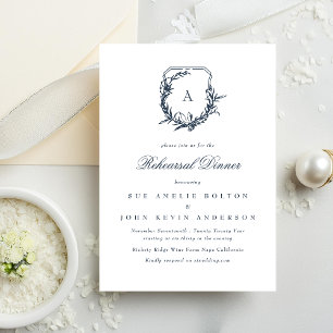 Invitation dîner classique de répétition de la crête bleu mar