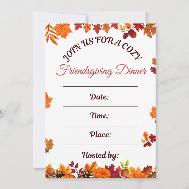 Invitation Dîner Cosy de Friendsgiving Art (Devant)