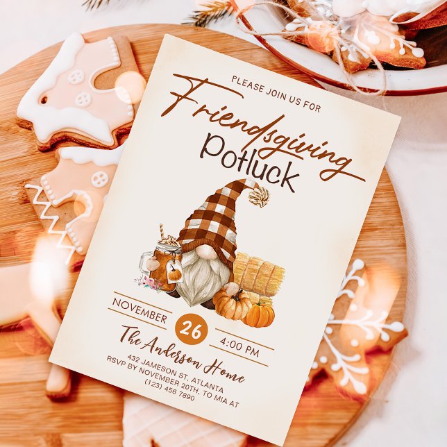 Invitation Dîner d'action d'amitié Potluck Gnomes Citrouille  (Créateur téléchargé)