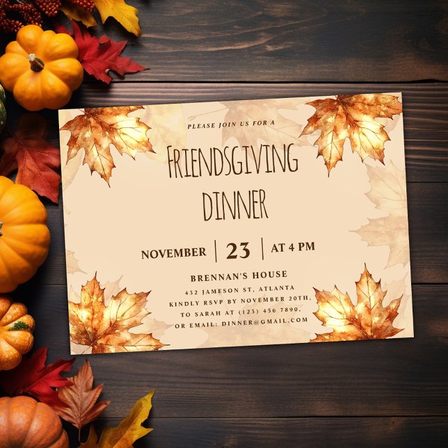 Invitation Dîner d'action d'amitié Rustique Élégant Thanksgiv (Friendsgiving Dinner Rustic Elegant Thanksgiving Invitation)