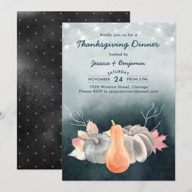 Invitation Dîner d'action de grâce de la récolte Citrouille (Devant / Derrière)