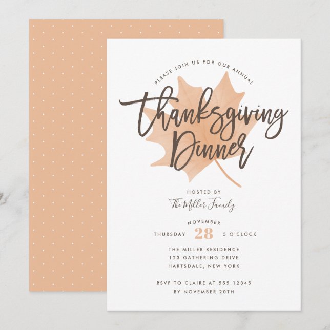 Invitation Dîner d'action de grâces à la feuille d'automne (Devant / Derrière)