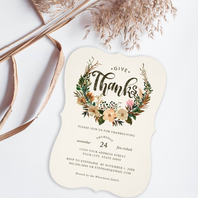 Invitation Dîner d'action de grâces Automne Floral Wreath (You're invited to a Thanksgiving celebration like no other. This dinner will be a moment of sharing.)