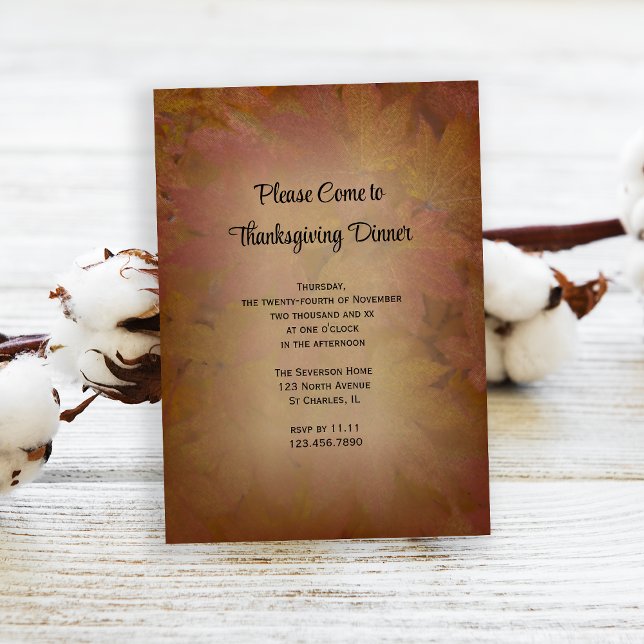 Invitation Dîner d'action de grâces aux Feuilles Brown (Invite friends to gather and give thanks with this woodsy Thanksgiving dinner invitation.)