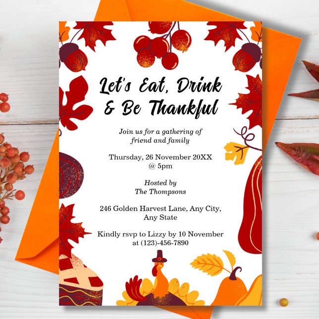 Invitation Dîner d'action de grâces d'automne (Autumn Harvest Thanksgiving Dinner Invitation)