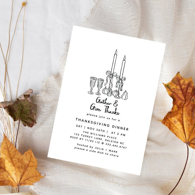 Invitation Dîner d'action de grâces minima dessiné à la main  (Créateur téléchargé)