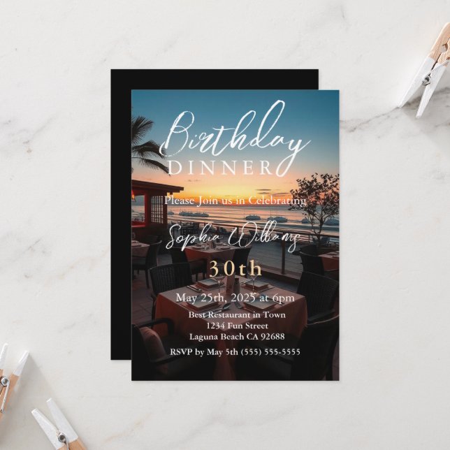 Invitation Dîner d'anniversaire (Devant/Arrière en situation)