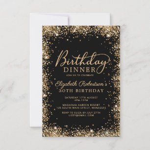 Invitation Dîner d'anniversaire 30 ans Black Gold Glitter Scr