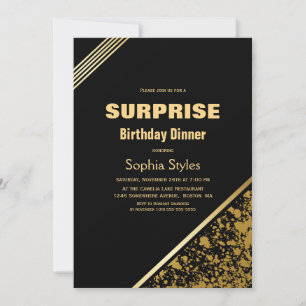 Invitation Dîner d'anniversaire Black and Gold Surprise