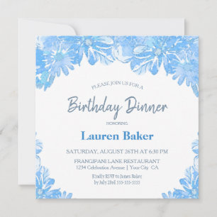 Invitation Dîner d'anniversaire bleu Floral