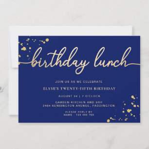 Invitation Dîner d'anniversaire bleu marine or