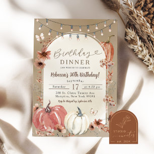 Invitation Dîner d'anniversaire Boho Wildflower Pumpkin