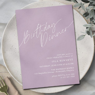 Invitation Dîner d'anniversaire chic minimal violet lavande l