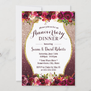 Invitation Dîner d'anniversaire de mariage Burgundy Floral