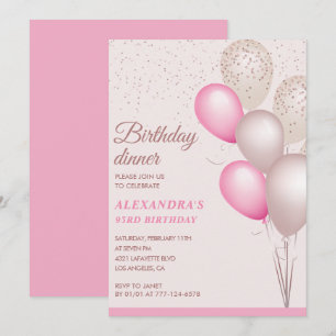 Invitation Dîner d'anniversaire élégant moderne rose 93e anni